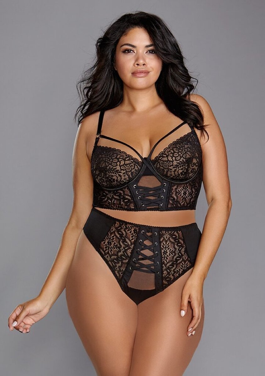 Goedkoopste Dreamgirl (All) Bustier van Stretch Mesh & Stretch Galloonkant - XL black 1XL