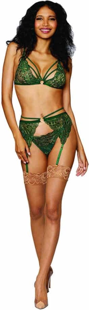 Goedkoopste Dreamgirl (All) 3-Delige Set van Metallic Kant voor Dames - One Size green OS