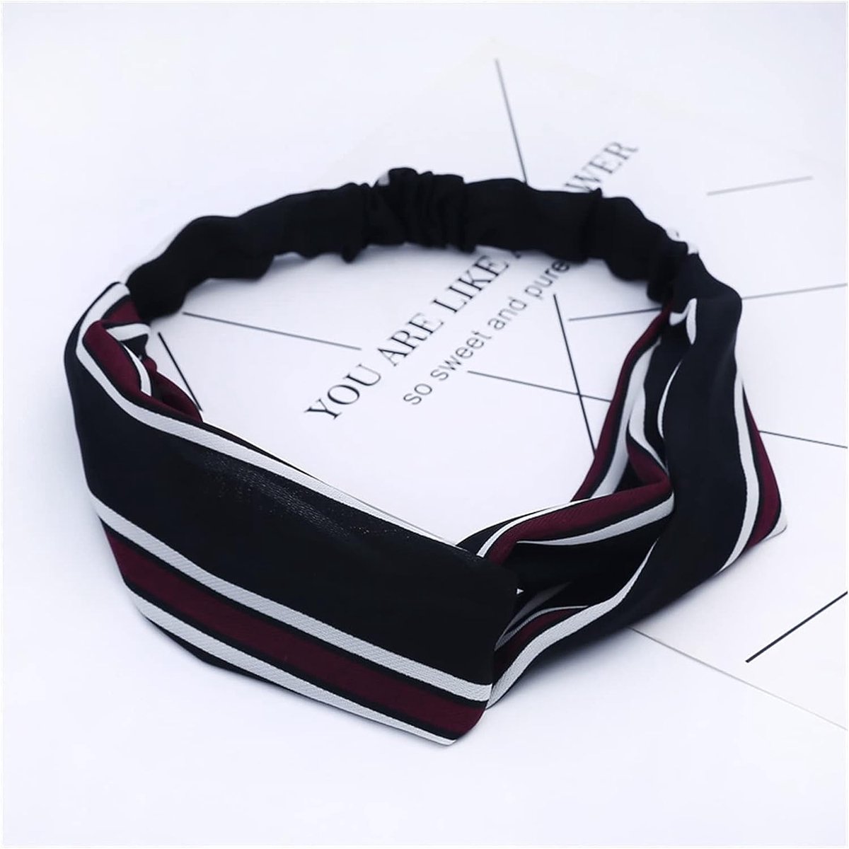 Set 2 Stuks Haarbanden - Dames haarbanden - Sport haarbanden -Hoofdband - Elastisch antislip - Haaraccessoires - zwart met wijnrode lijn