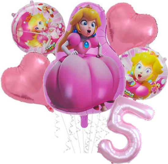 Set Super Mario Princess Peach - 73x52cm - Ballon aluminium - princesse  pêche - Fête à