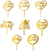 CYWVYNYT 8 stuks gouden Happy Birthday taarttoppers, acryl glitter cupcake-toppers voor verjaardagsfeestjes, decoratie, taartstekers voor verjaardagsdecoratie voor meisjes, kinderen, bruiloft, moeder (goud, 8 stuks)