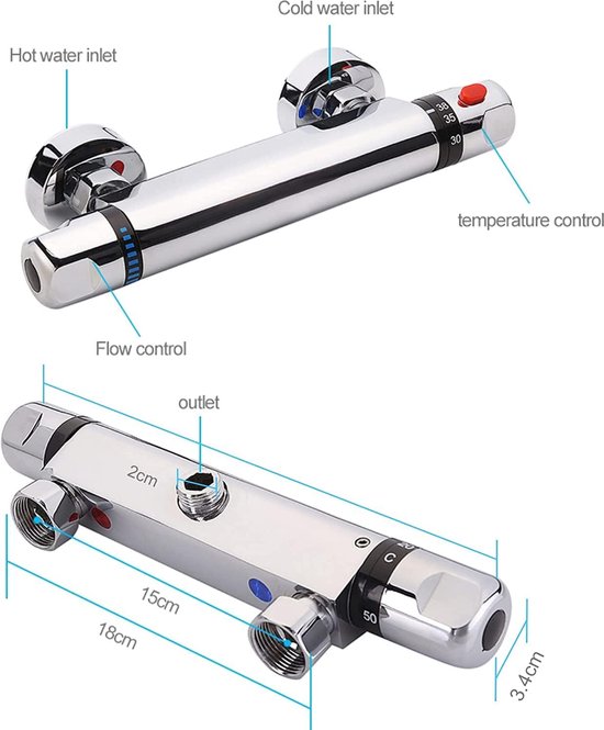 Chrome Thermostatische Douche Mixer, Uten Wandmontage Douche Mengkraan