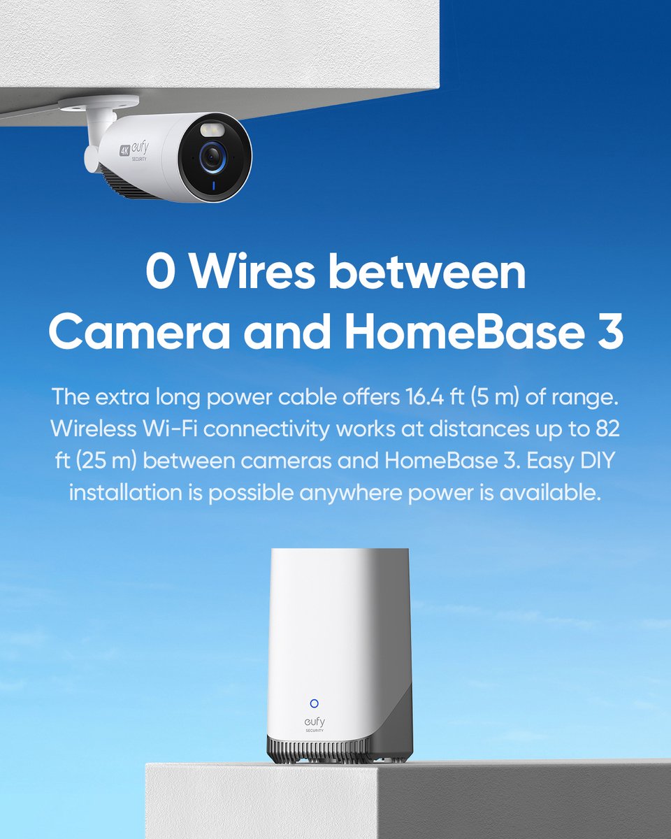 Afbeelding 3 van eufy Security E330 Buitencamera's, 2 Pack met HomeBase 3 – Outdoorcam set - 4K Ultra HD-resolutie, 24/7 opname, wifidekking van 464 m², AI-gezichtsherkenning, bedrade beveiligingscamera's voor buiten