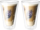 latte macchiato-glazen, pauwenveer, XXL, 450 ml, groot dubbelwandig borosilicaatglas, koffieglas, ook voor espresso, koffie, thee