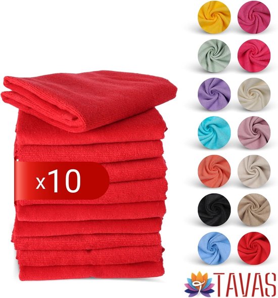 Tavas Harmonie Gastendoekjes 30x50 cm Rood Set van 10 100% Katoen Gastenhanddoek Rechthoek Handdoek Keuken Hotelkwaliteit Gastendoek