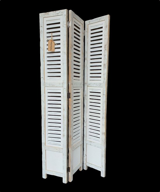 Raamscherm hout 118 cm landelijke shutter als raam scherm Ibiza White