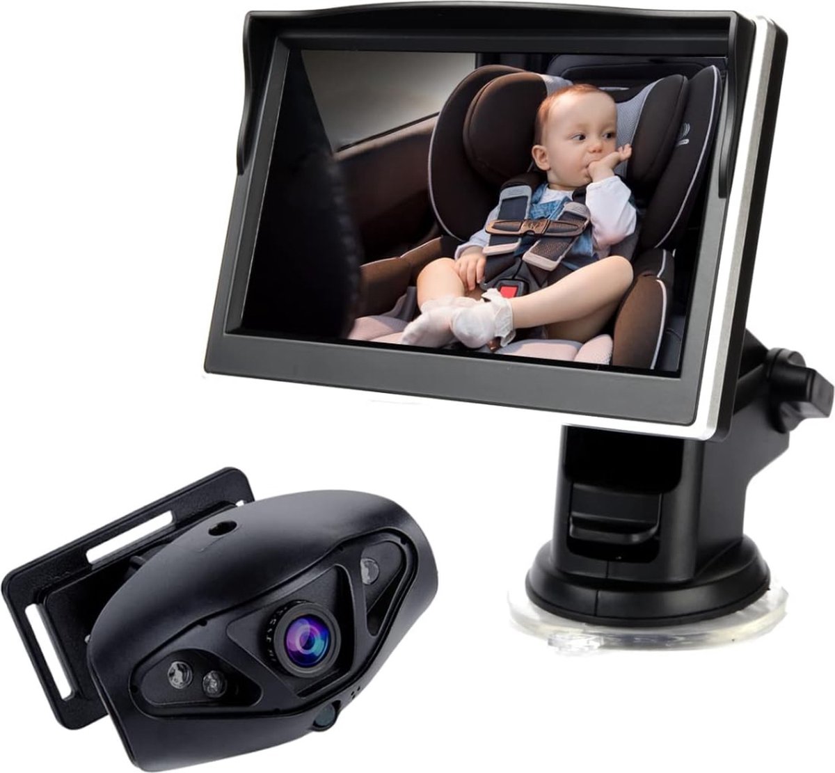 Baby-Autospiegel, 1080p-Babyautocamera Met 5 Inch-Monitor, Autospiegel Baby-Achteruitkijk Met Nachtzicht, Babyspiegel Voor Auto-Achterbank