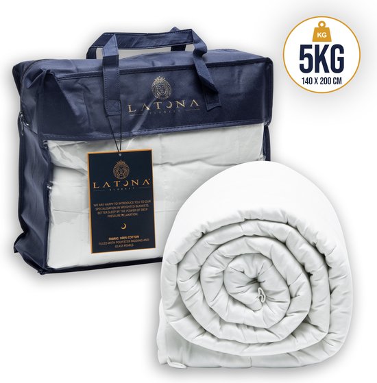 Latona Blanket ® Verzwaringsdeken 5kg - Weighted Blanket - Wit - 140 x 200cm - 100% katoen - 7-laags