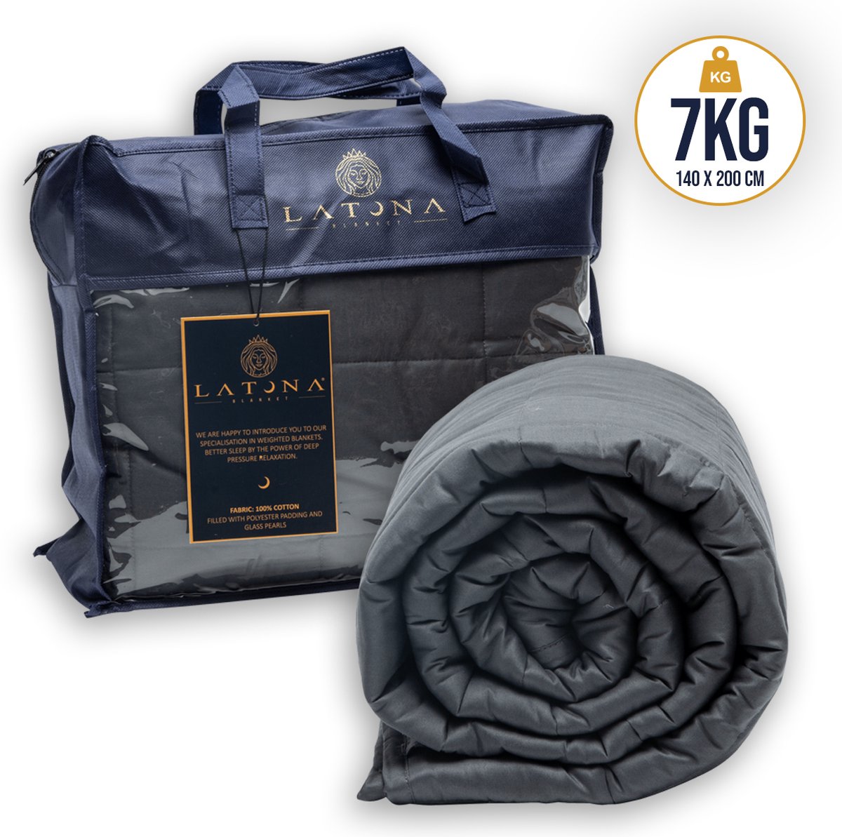 Latona Blanket® Verzwaringsdeken eenpersoons 140 x 200cm - 7kg - Antraciet - Polyester - Weighted blanket