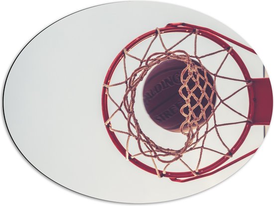 Dibond Ovaal - Basket door Basketbal Heen - 80x60 cm Foto op Ovaal (Met Ophangsysteem)