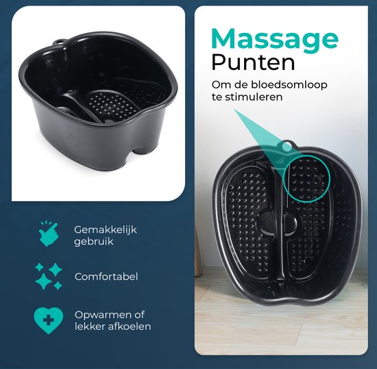 Zwart voetenbad met noppen binnenin, bedoeld voor massagepunten.