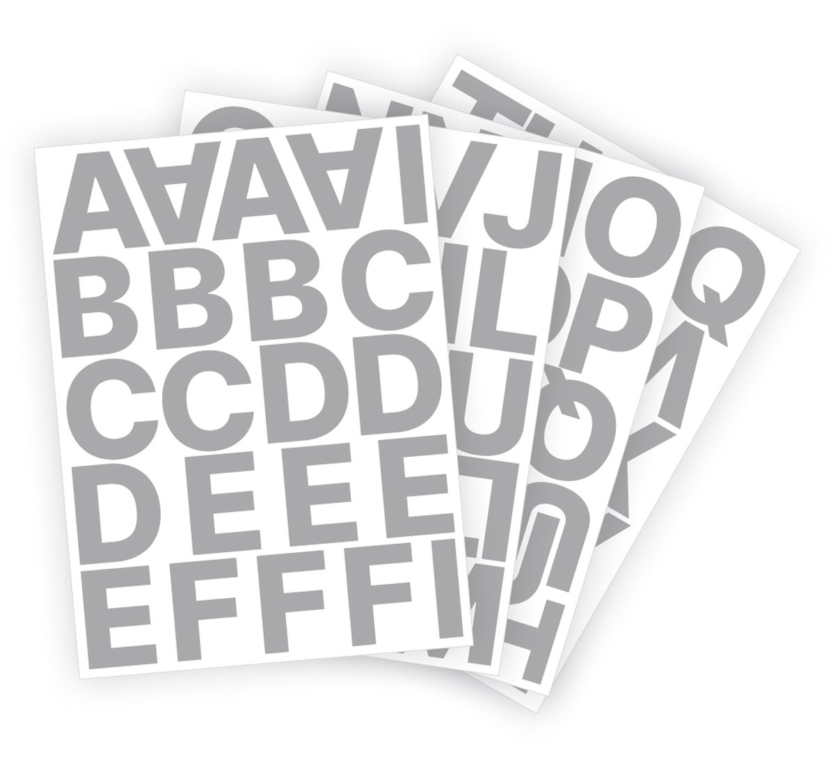 Letter stickers / Plakletters - Stickervellen Set - Metallic Zilver - 5cm hoog - Geschikt voor binnen en buiten - Standaard lettertype - Glans