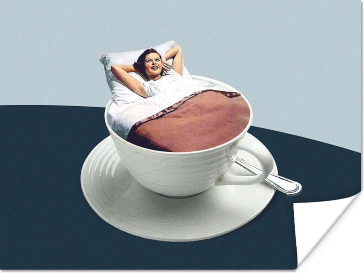 Poster Vrouw - Koffie - Vintage - 80x60 cm