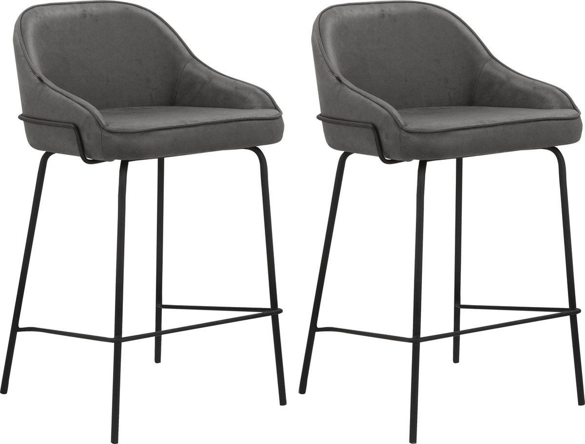 Notio Living Oline-Barkruk - Set van 2 - Antraciet Stof Grijs