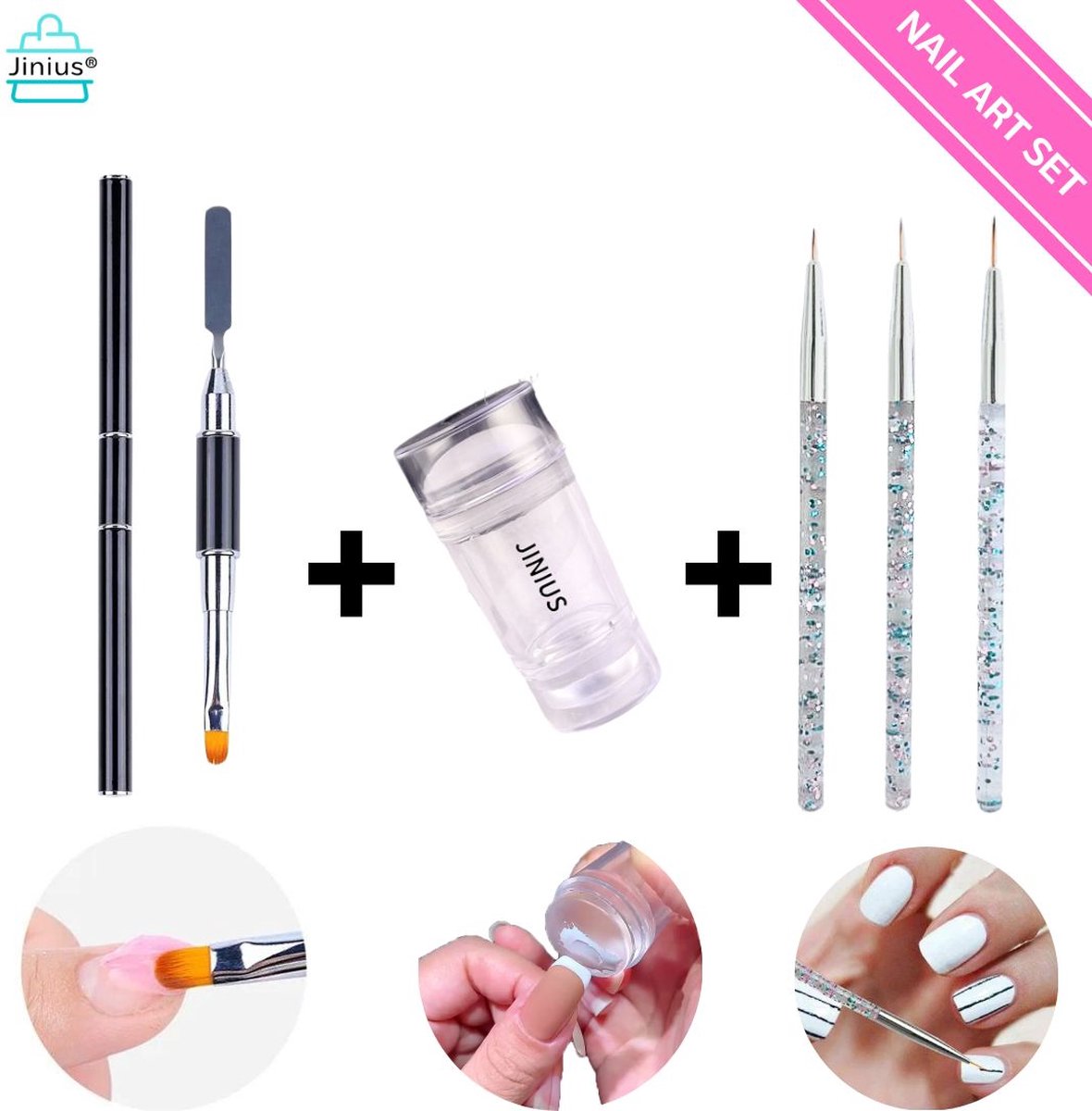 Goedkoopste Jinius ® - Dubbele Siliconen Gel Stamper Nagel Penseel Set 3 Stuks Zilver Polygel Penseel - French Manicure Tip Stempel - Nagelstempel Met Schraper - Nail Art Jelly Stamp - Nagel Stempel Kussen - Nail Art - Nail Pencil - Nagel Pennenset - Polygel