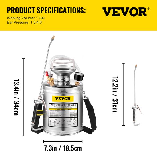 VEVOR Sprayer Tuinsproeier Roestvrijstalen Sproeier Beton Toepassingen Ventilatorpunt Messing Verlengstuk van Merkloos	 — afbeelding 5