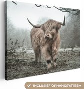 OneMillionCanvasses - Muurdecoratie - Schotse hooglander - Natuur - Herfst - Bos - 80x60 cm - Woonkamer - Slaapkamer - Canvas schilderij koe
