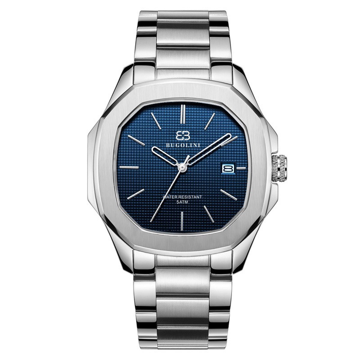 BUGOLINI Classe - Stalen Horloge – MIYOTA Quartz Uurwerk – Waterdicht – Inkortbare Stalen Band – Zilver / Blauw
