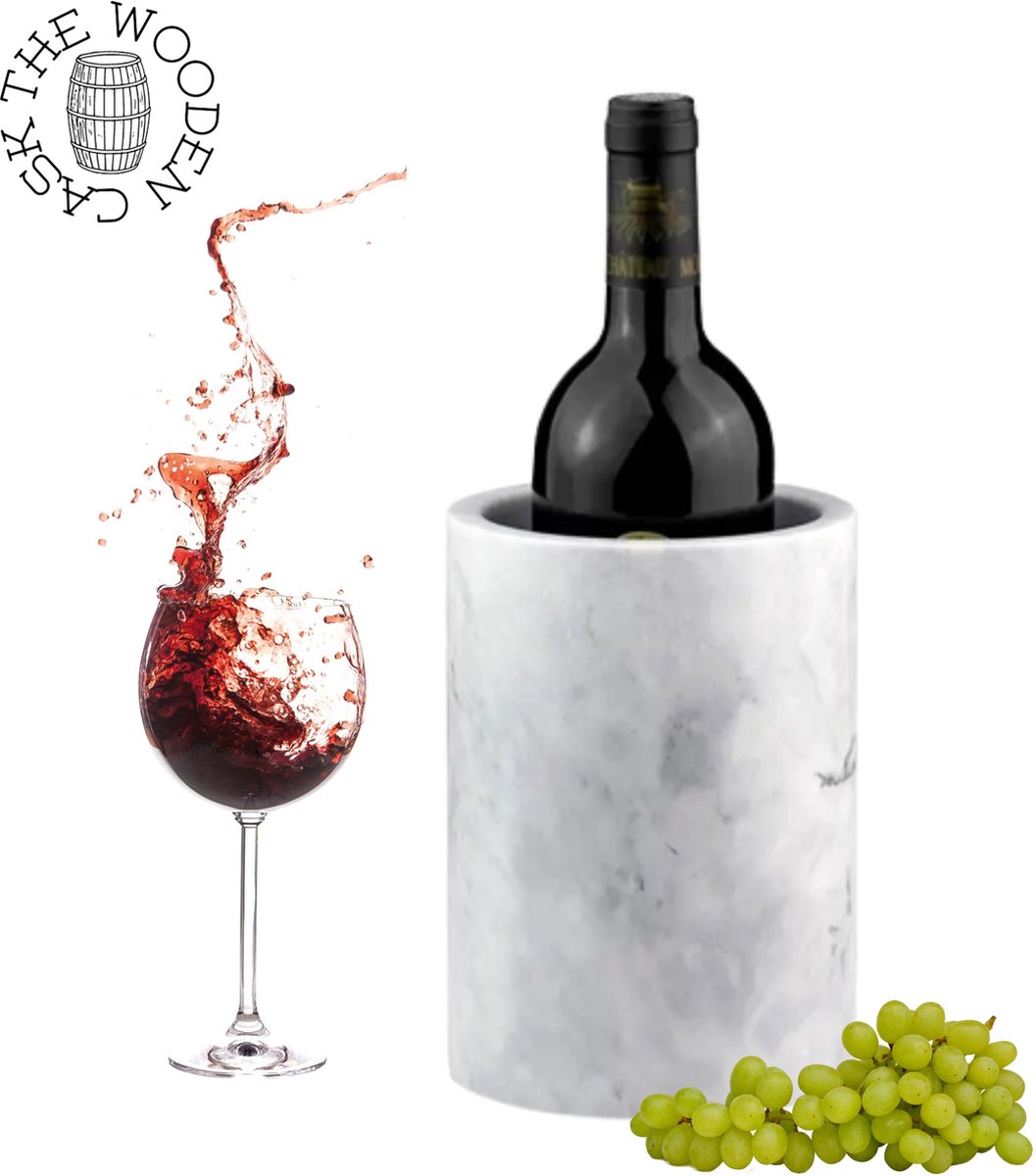 Luxe Marmeren Wijnkoeler van Wit/ Grijs Marmer - ⌀ 13 CM - Zacht Anti-Slip Vilt - Luxueuze Koeling voor Uw Wijncollectie - Wijnkoelers - Multifunctioneel