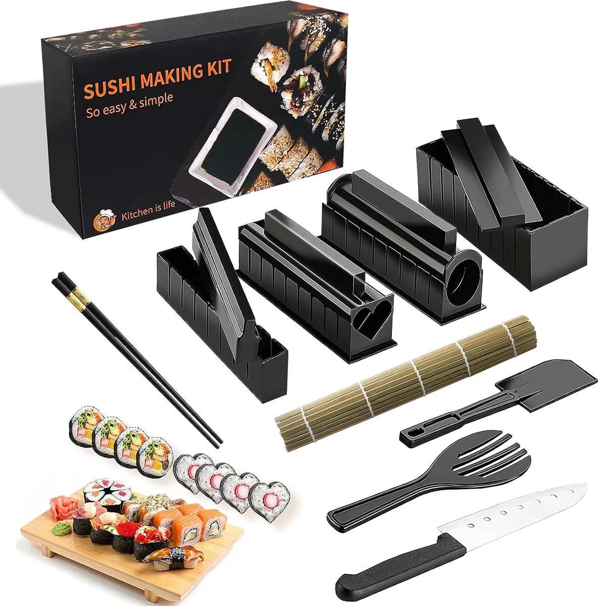 Lot de 5 Kit Sushi Complet Appareil à Sushi pour Débutants Bazooka