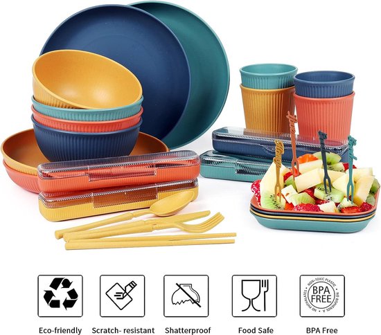 Kit Couvert Camping Vaisselle De Camping 40 Pièces, Vaisselle De Pique- Nique Incassable, Vaisselle Pour 4 Accessoire Picnic Decathlon