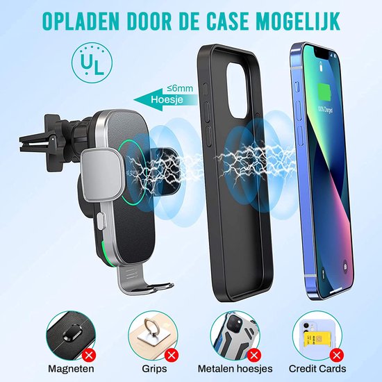 Support de téléphone de voiture Potec - Chargement sans fil 15 W - Pince de Ventilation