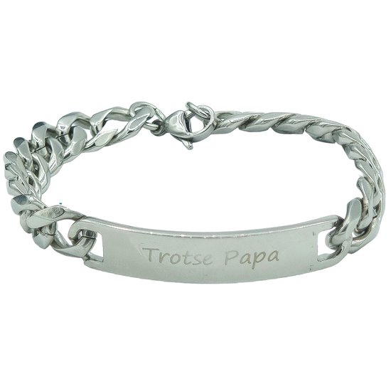 Stalen armband voor vader / vaderdag - met tekst "Trotse Papa" - L 22 cm B 11 mm - Topkwaliteit