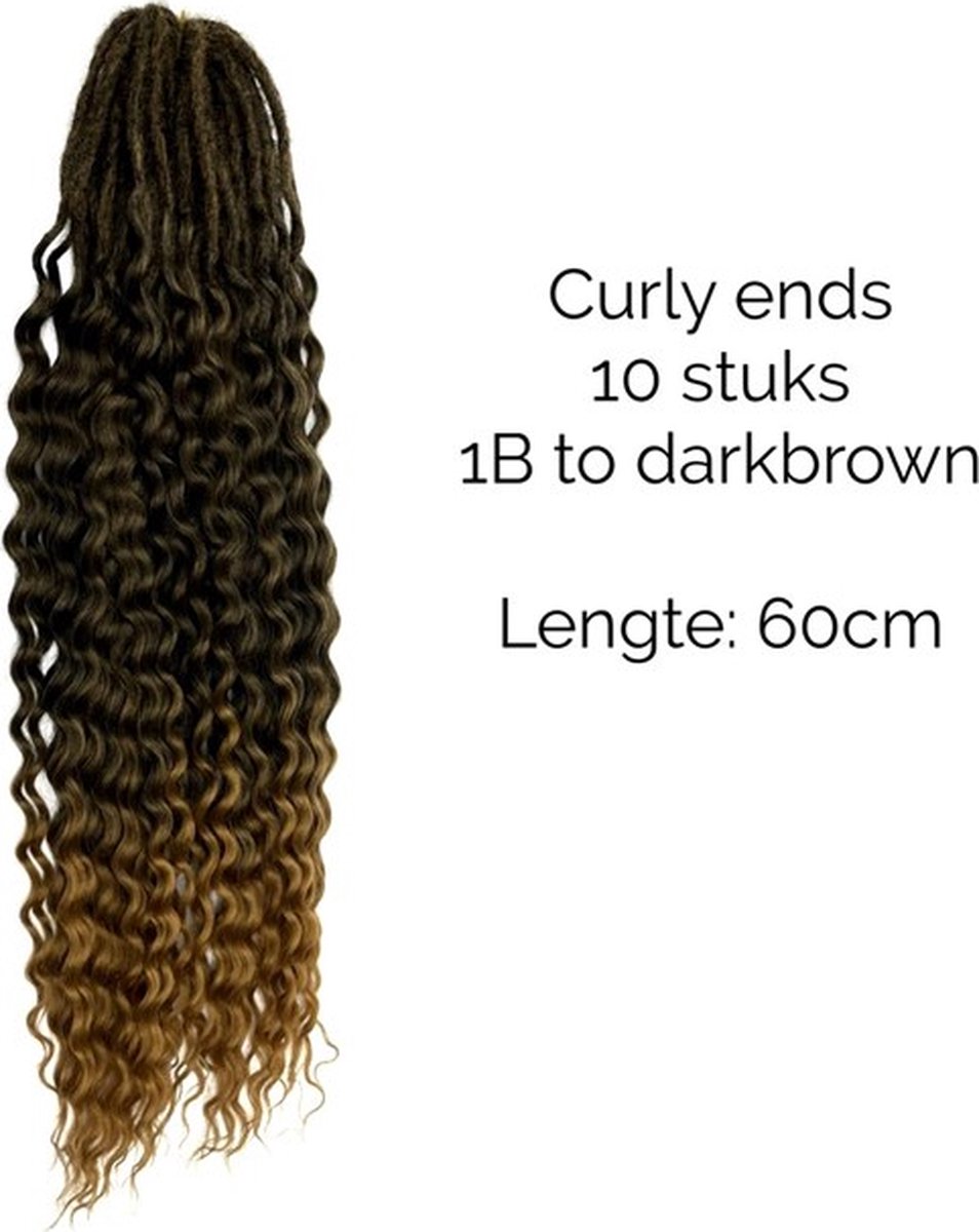 Dreadlocks DE Curly ends 1B to darkbrown 10 stuks - Weavy dreadlocks - Curly ends dreadlocks - Gehaakte dreadlocks - Dreadlocks double ended - Dreadlock extensions - Hair extensions - Dreadlock beads - Dreadlockd donkerbruin ombre