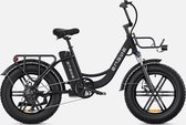 L20 Fatbike E-bike 250 Watt motorvermogen maximale snelheid 25 km/u Fat tire 20X4.0’’ banden Zwart