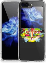 Mobiel Case Geschikt voor Samsung Galaxy Z Flip 5 GSM Hoesje Doorzichtig Cat Color