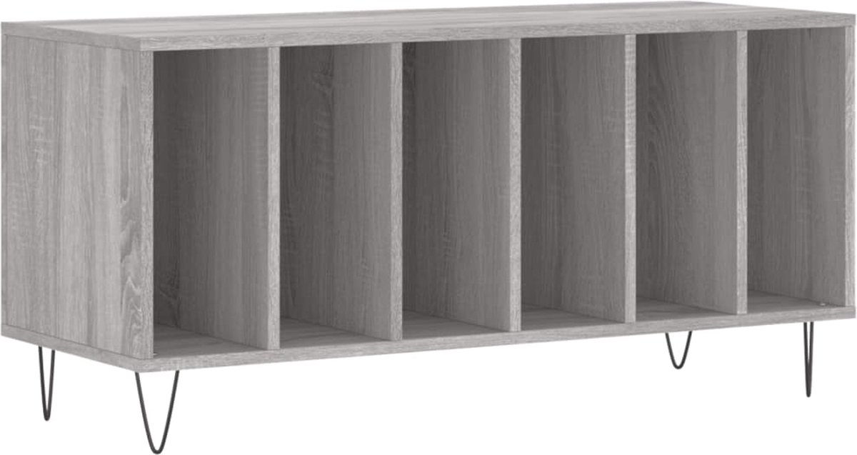 vidaXL - Platenkast - 100x38x48 - cm - bewerkt - hout - grijs - sonoma - eikenkleurig