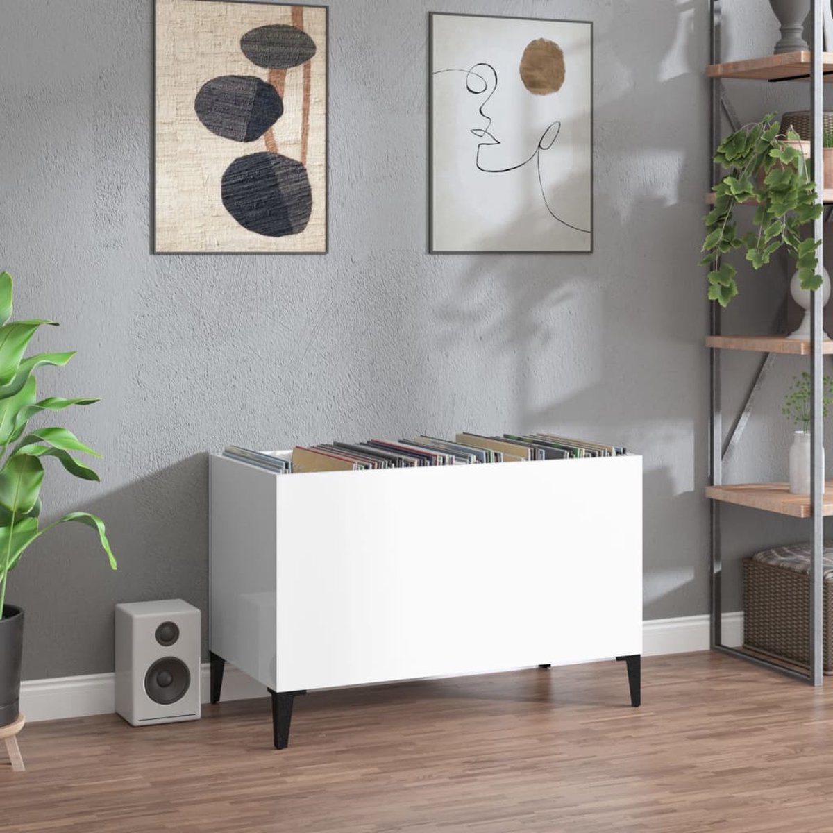 vidaXL - Platenkast - 74,5x38x48 - cm - bewerkt - hout - hoogglans - wit