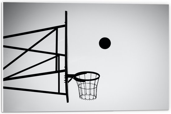 PVC Schuimplaat- Bal Vallend in Basket (Zwart-wit) - 60x40 cm Foto op PVC Schuimplaat