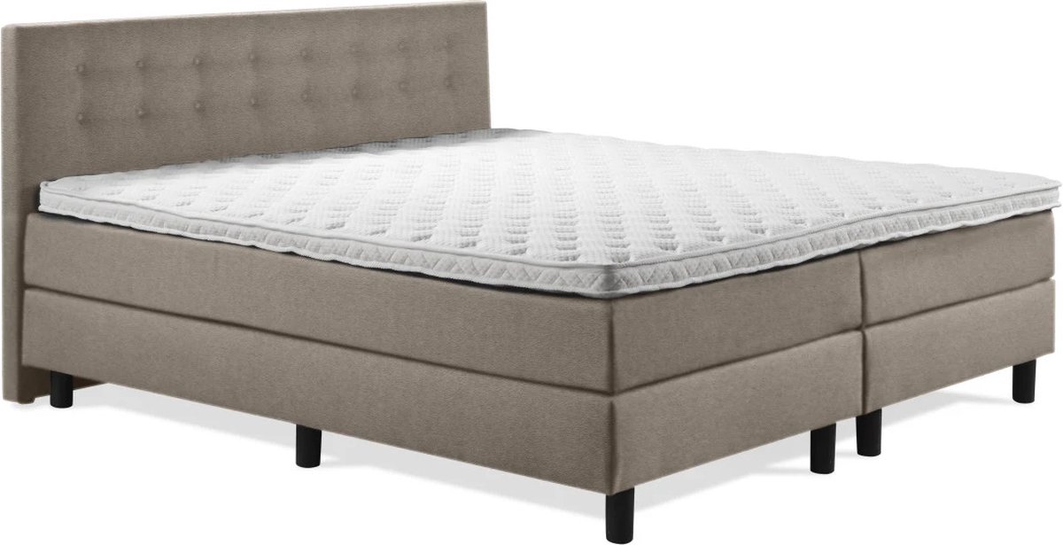Boxspring Luxe 200x200 Knopen Taupe Lederlook