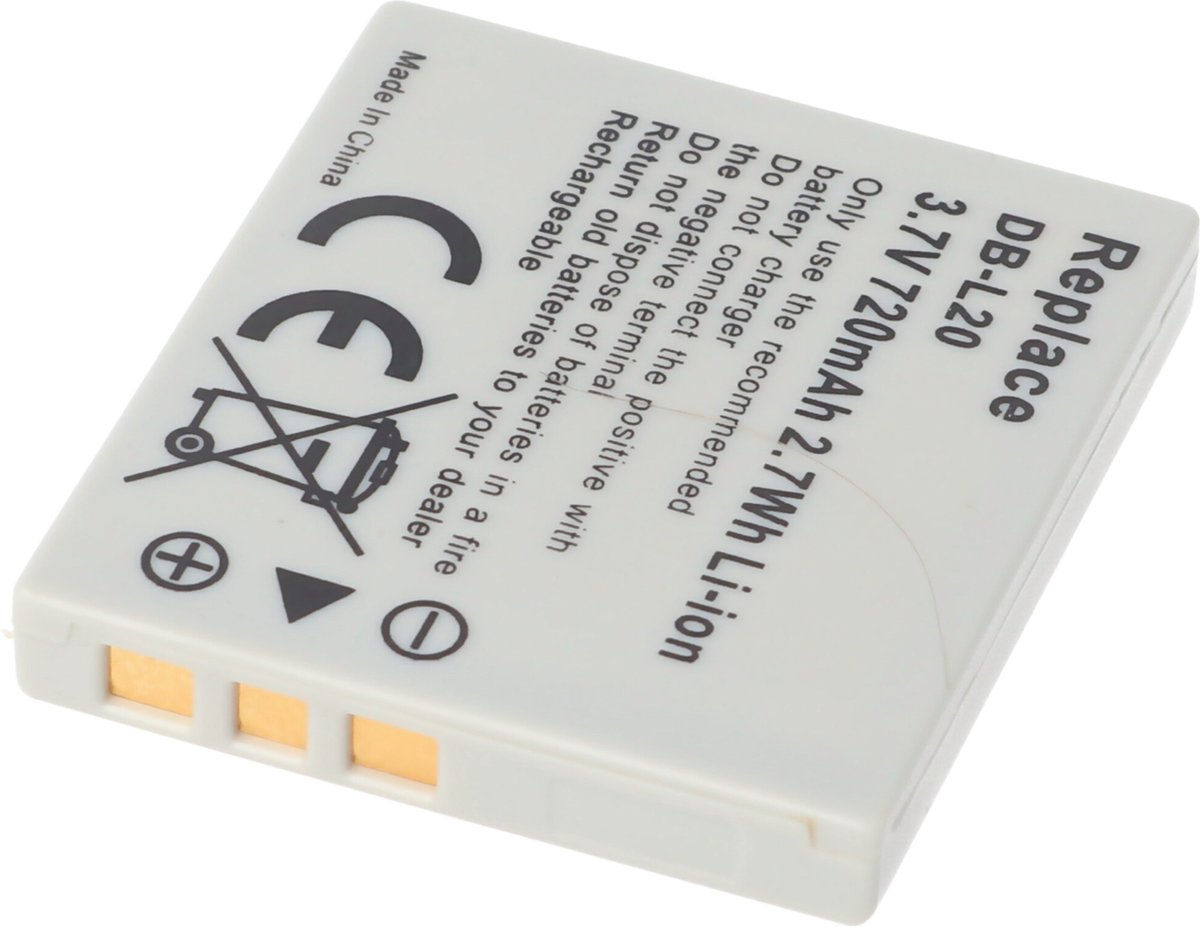AccuCell-batterij geschikt voor Sanyo DB-L20, Xacti DMX-C1, 720mAh