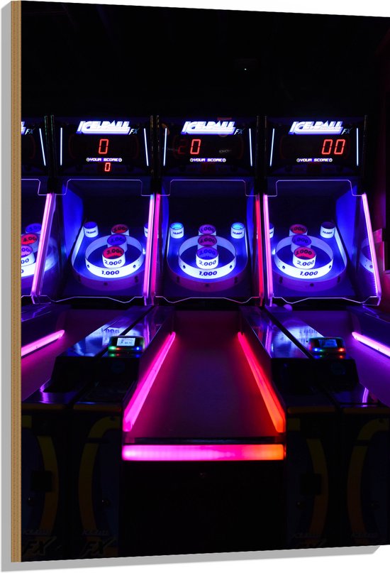 Hout - Ballengooien Spel in Arcade Hal - 70x105 cm - 9 mm dik - Foto op Hout (Met Ophangsysteem)
