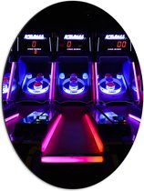 Dibond Ovaal - Ballengooien Spel in Arcade Hal - 51x68 cm Foto op Ovaal (Met Ophangsysteem)