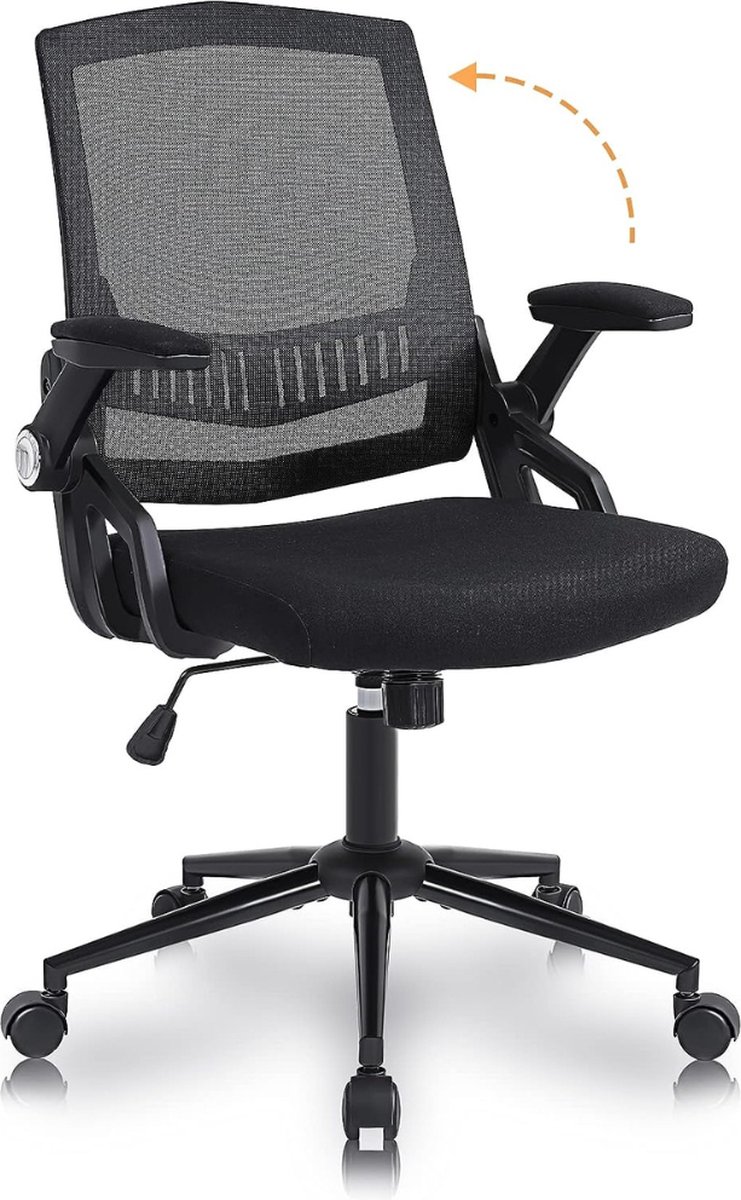 Bureaustoel, Office Chair met opklapbare armleuningen, ergonomic chair computerstoel met gewatteerde arm en zitting, ergonomische bureaustoel voor thuis en op kantoor