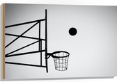 Hout - Bal Vallend in Basket (Zwart-wit) - 90x60 cm - 9 mm dik - Foto op Hout (Met Ophangsysteem)