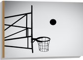 Hout - Bal Vallend in Basket (Zwart-wit) - 75x50 cm - 9 mm dik - Foto op Hout (Met Ophangsysteem)