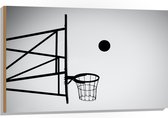Hout - Bal Vallend in Basket (Zwart-wit) - 105x70 cm - 9 mm dik - Foto op Hout (Met Ophangsysteem)