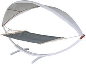 Cosmo Casa Luxe Hangmat - Stijlvol Comfort voor Balkon - Terras en Serre - Houten Frame - 200x140 cm Liggedeelte - Inclusief Beschermend Zonnedak - Wit/Grijs