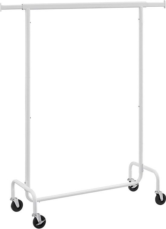Rootz Kledingstandaard - Kledingrek - Met Uitschuifbare Kledingstang - Kledinghangerstandaard - Vrijstaande Kledingstang - Mat Wit - 45 x (110-150) x 160 cm