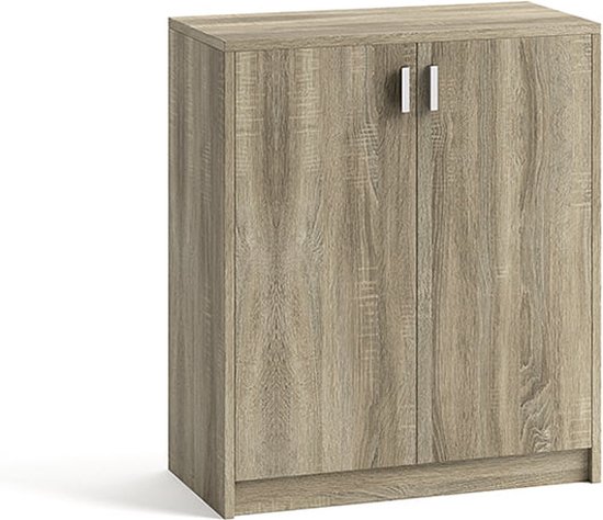 Lage dichte kast Edwin Sonoma - Breedte 72 cm - Hoogte 84 cm - Diepte 36 cm - Met planken - Met openslaande deuren