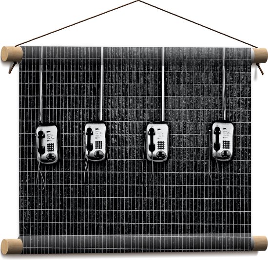 Textielposter - Rij Ouderwetse Vaste Telefoonaansluitingen (Zwart-wit) - 40x30 cm Foto op Textiel