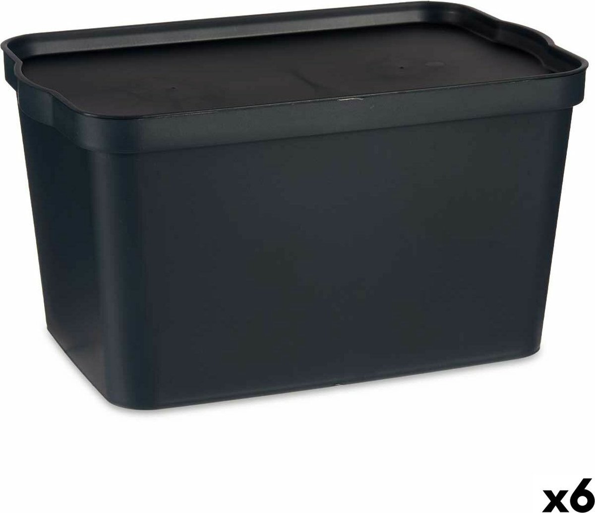 Goedkoopste Opbergbak met Deksel Antraciet Plastic 24 L 29,3 x 24,5 x 45 cm (6 Stuks