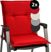 Beautissu Base NL - Set de 2 Coussins de chaise de jardin Dossier Bas 100x50x6 cm Coussin Rouge pour Chaises de jardin Coussin d'Assise