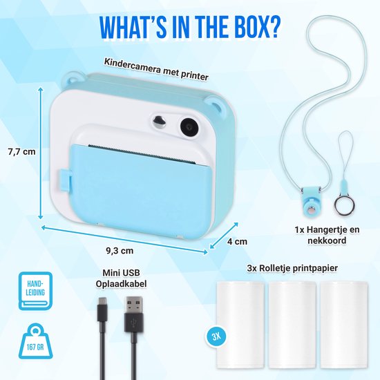 Kindercamera met Foto Printer - Mobiele Fotoprinter - Selfie - Digitale Camera Kinderen - Kids Camera - 4 Games - MP3 - Blauw - Silvergear
