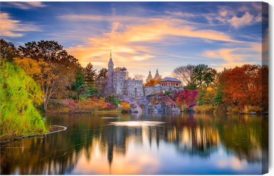 Schilderijkoning - Canvas Schilderij Kasteel Belvedere In Central Park - 30 x 20 cm