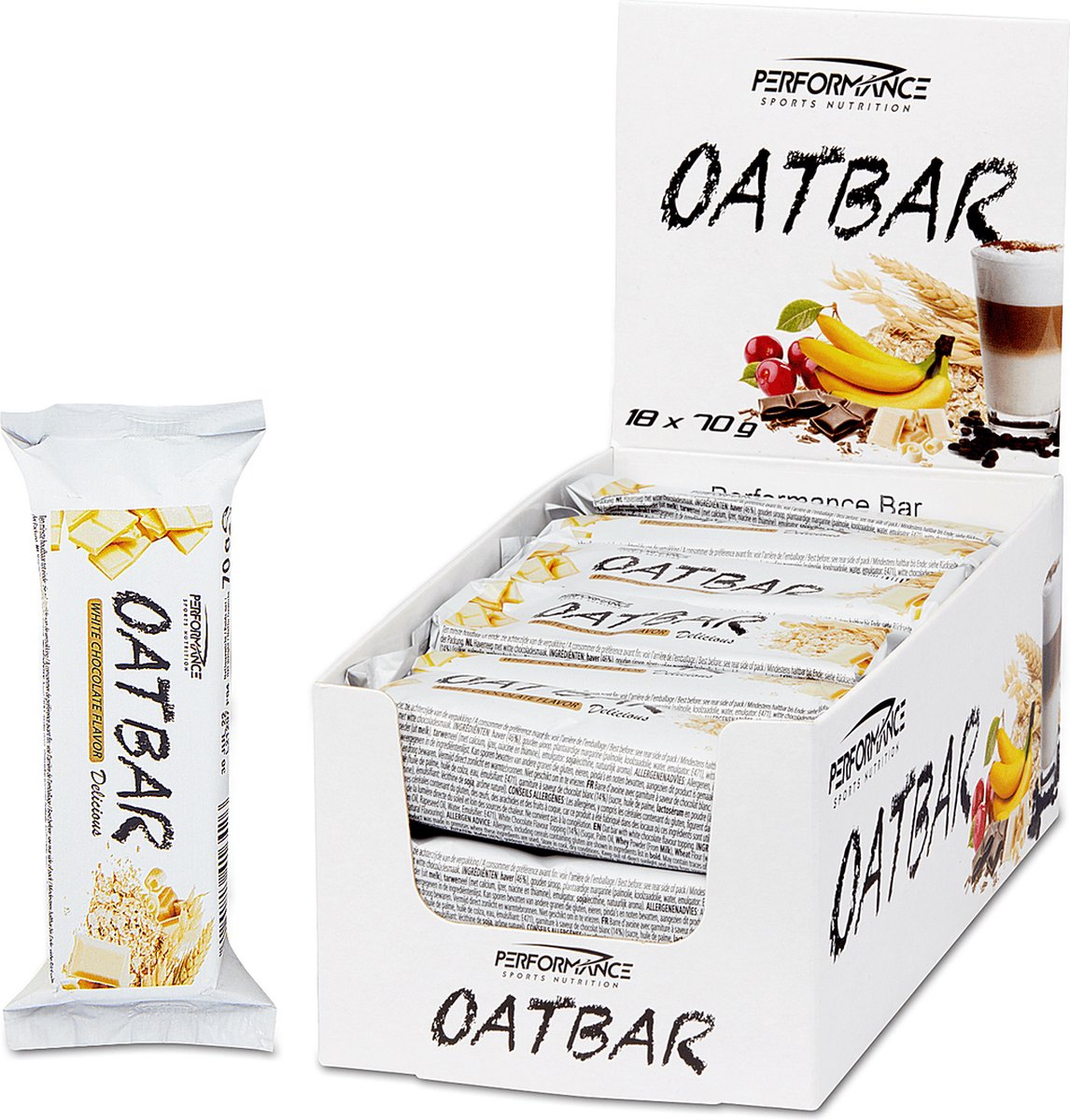 Performance - Oat Bar (White Chocolate - 18 x 70 gram) - Flapjacks - Haver - Havervlokken - Energierepen - Powerbar